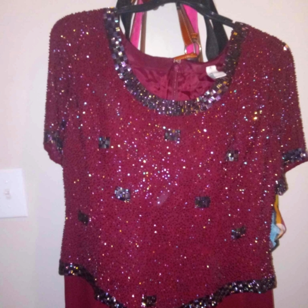 Maroon Beaded Formal Dress